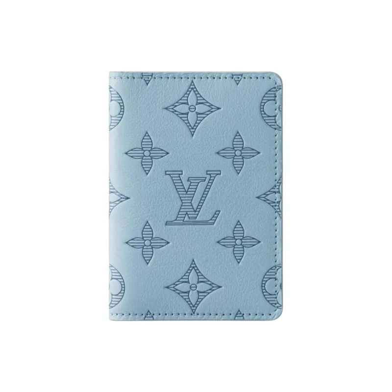 LOUIS VUITTON Embossed Calfskin Card Holder Regular Men's Sky Blue-0