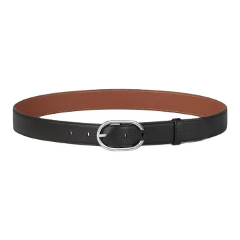 CARTIER Leather Palladium Plated Cow Leather Belts Unisex Black Width  3CM