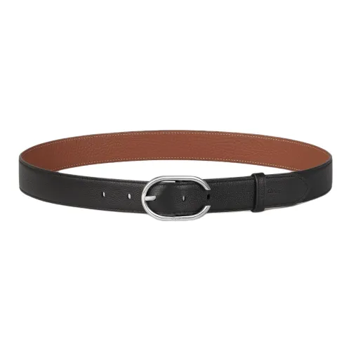 CARTIER Leather Palladium Plated Cow Leather Belts Unisex Black Width  3CM