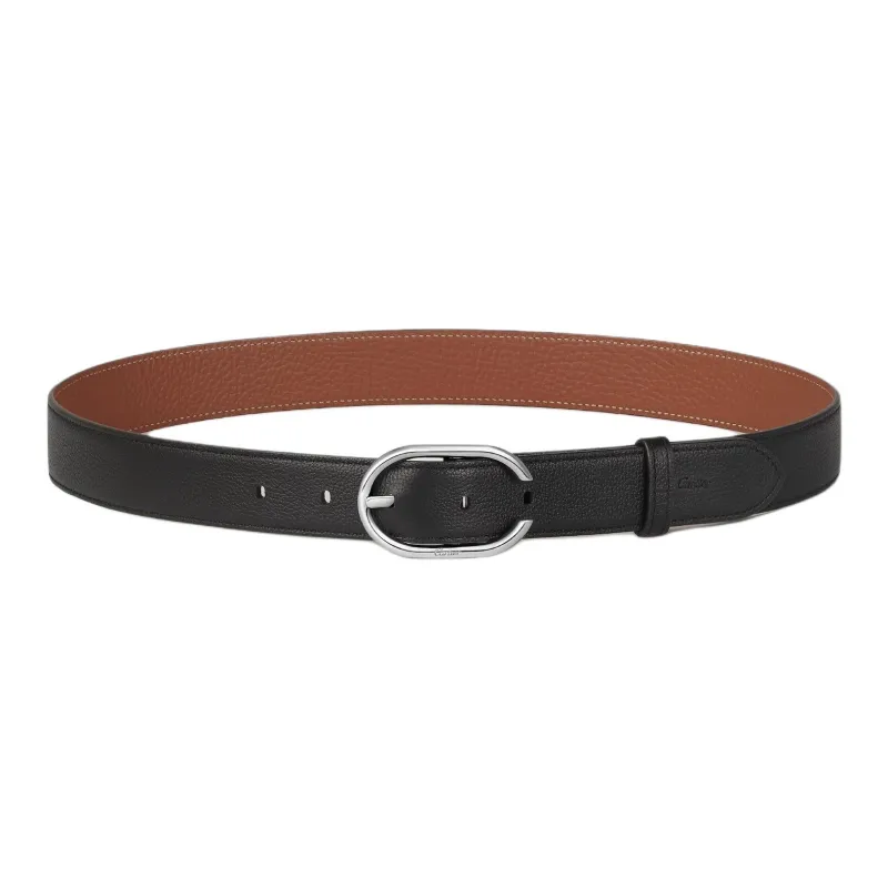 CARTIER Leather Palladium Plated Cow Leather Belts Unisex Black Width  3CM-0