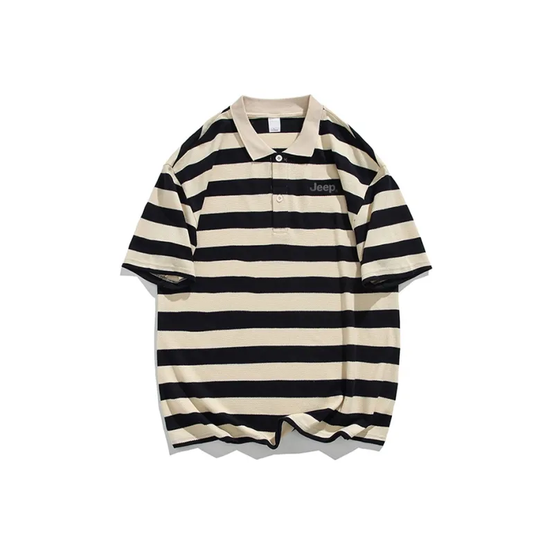 Jeep Raglan Sleeve Loose Fit Polo Neck Short Sleeved T Shirts Unisex-0