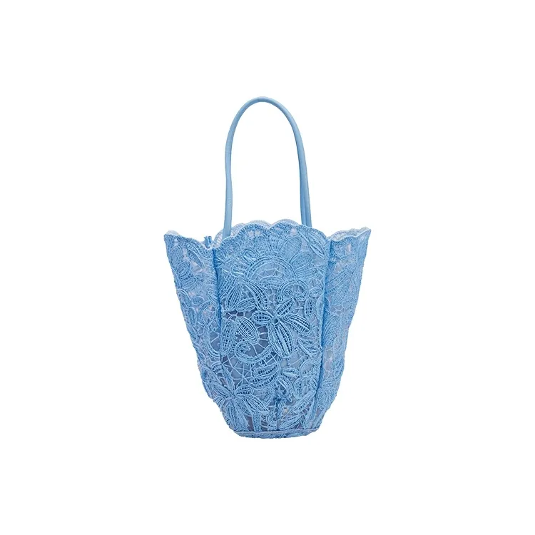URBAN REVIVO Fabric Bucket Bag Handbag Medium Size Women's Sky Blue/Raw White-2