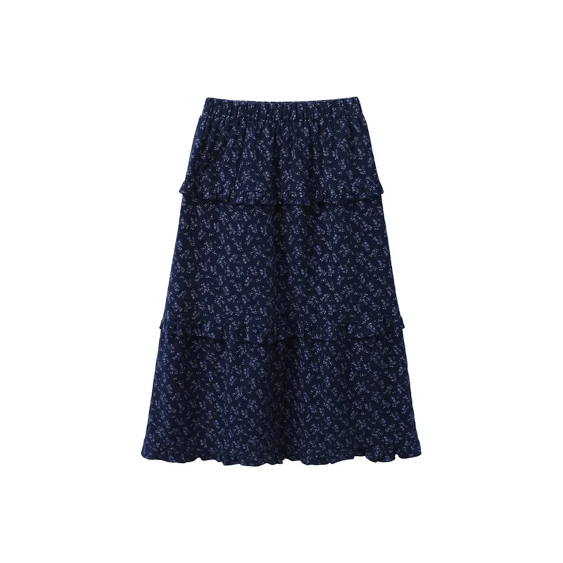 FLIM Casual Long Skirts Women's Navy Blue-1