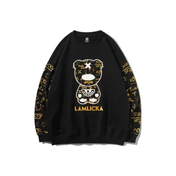 LAMLICKA Crew Neck Loose Fit Regular Sweatshirt Unisex Black