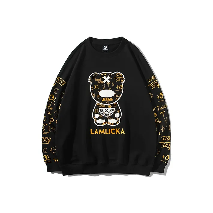 LAMLICKA Crew Neck Loose Fit Regular Sweatshirt Unisex Black-0