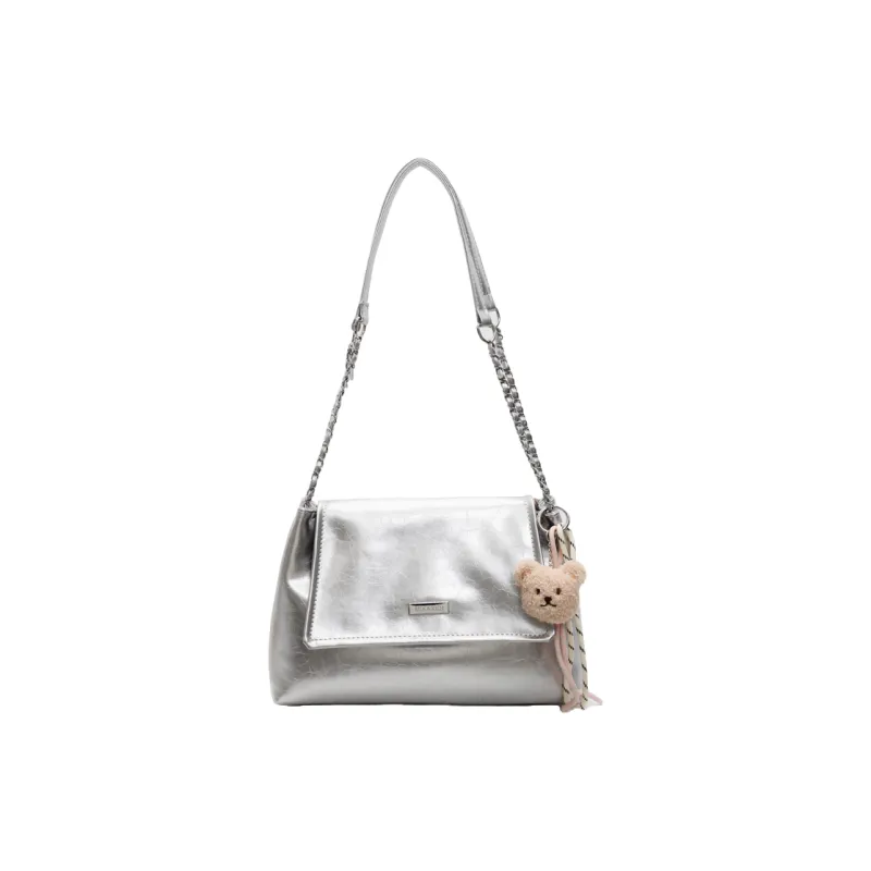 PINK·LAND Pu Shoulder Bag Women's Black/Ecru/Gray/Pink/Khaki-32