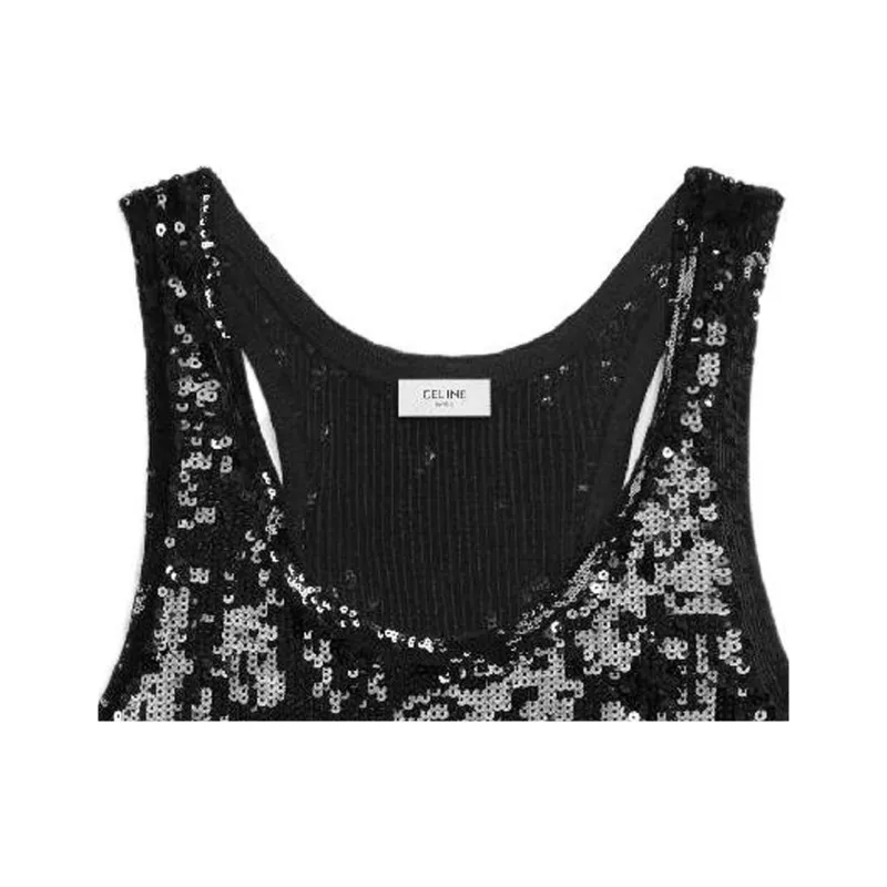 CELINE Embroidered Tank Top In Silk And Cotton-2