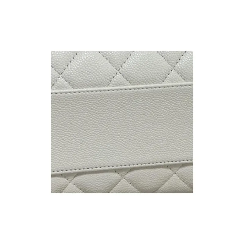 CHANEL Litchi Grain Cow Leather Shoulder Bag, Crossbody Bag, Handbag Trumpets Women's White-3