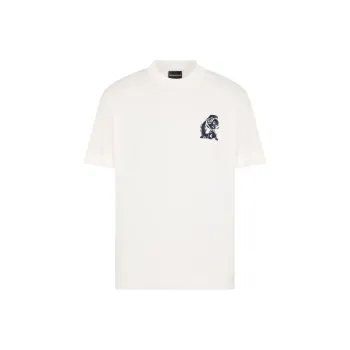 EMPORIO ARMANI Lyocell Blend jersey T shirt With French Bulldog Embroidery