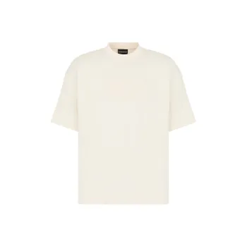EMPORIO ARMANI Solid Color Logo Crew Neck Loose Fit Short Sleeved T Shirt T Shirt Men's Vanilla White