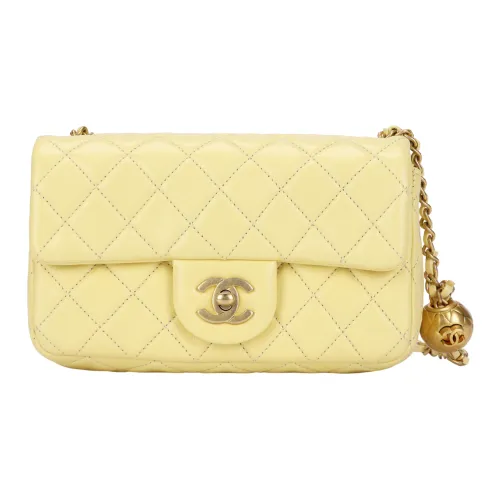 CHANEL Classic Flap CF Sheepskin Mouth Cover Bag Crossbody Bag Regular Women's Yellow