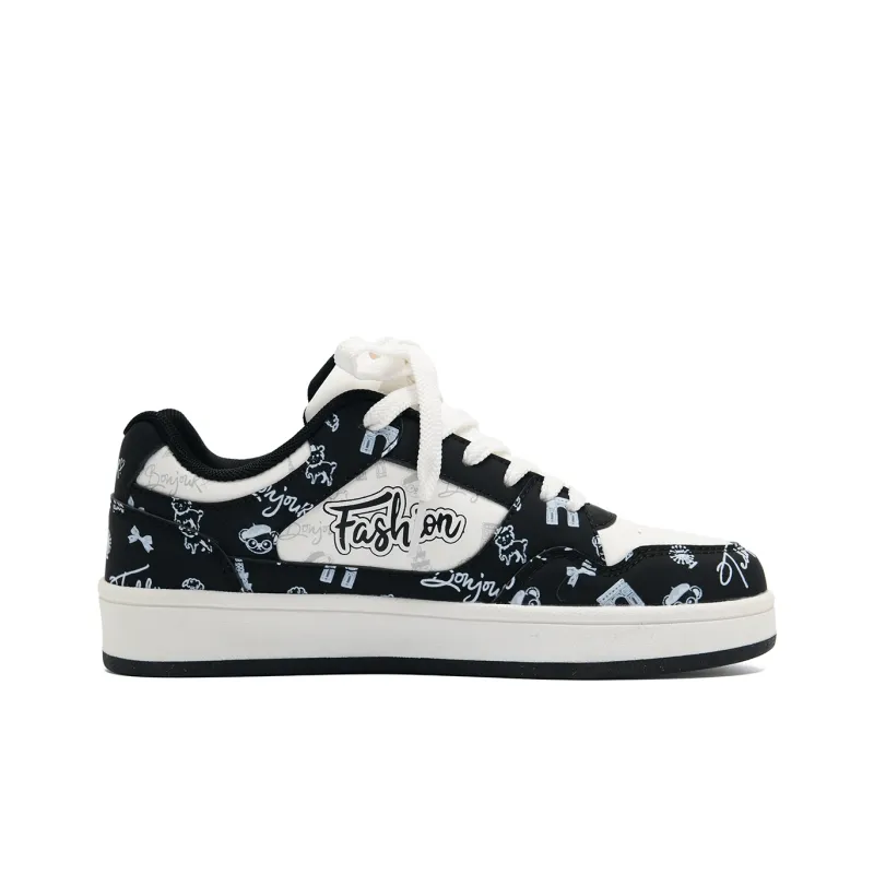 Circle Small Coverage Abrasion Resistant Lightweight Low Top Skateboard Shoes Unisex Graffiti Black-6