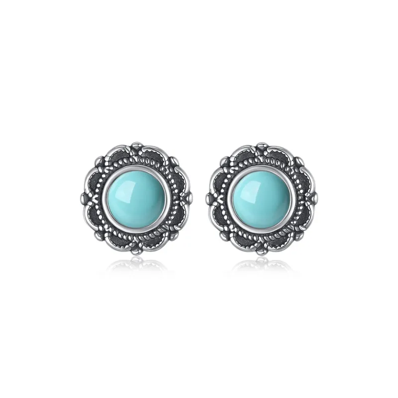 QIAOWUQIAONV Turquoise Stud Earrings Women's-0