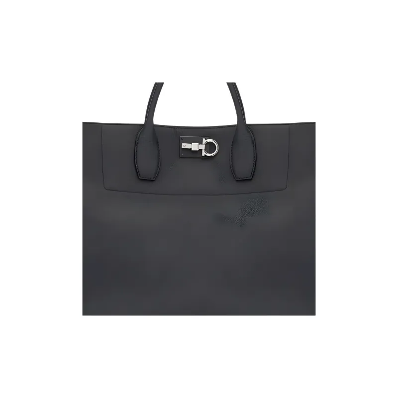 FERRAGAMO Studio Grained Cow Leather Tote Bag Shopping Bag Shoulder Bag Crossbody Bag Handbag Men's Black-4