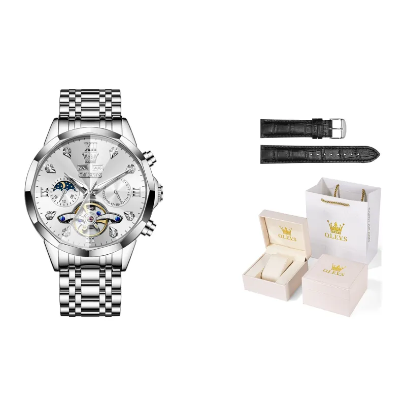 OLEVS Play The Cool Series Mechanical Movement Stainless Steel Watchband Watch Men's Watches Black Dial-35