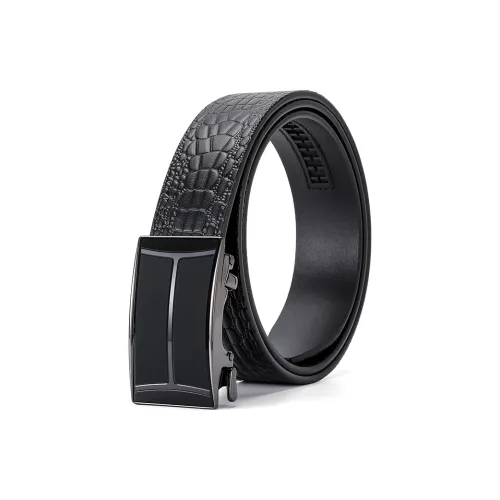 ROSEROOEN Top Grain Cow Leather Belts Unisex Gunmetal Buckle With Black Body 3.5cm