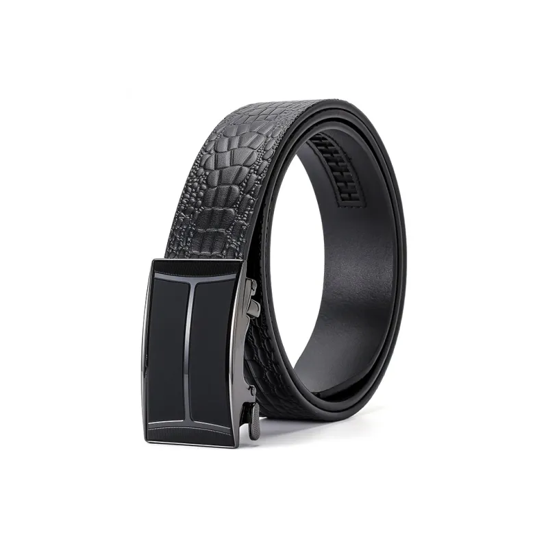 ROSEROOEN Top Grain Cow Leather Belts Unisex Gunmetal Buckle With Black Body 3.5cm-0