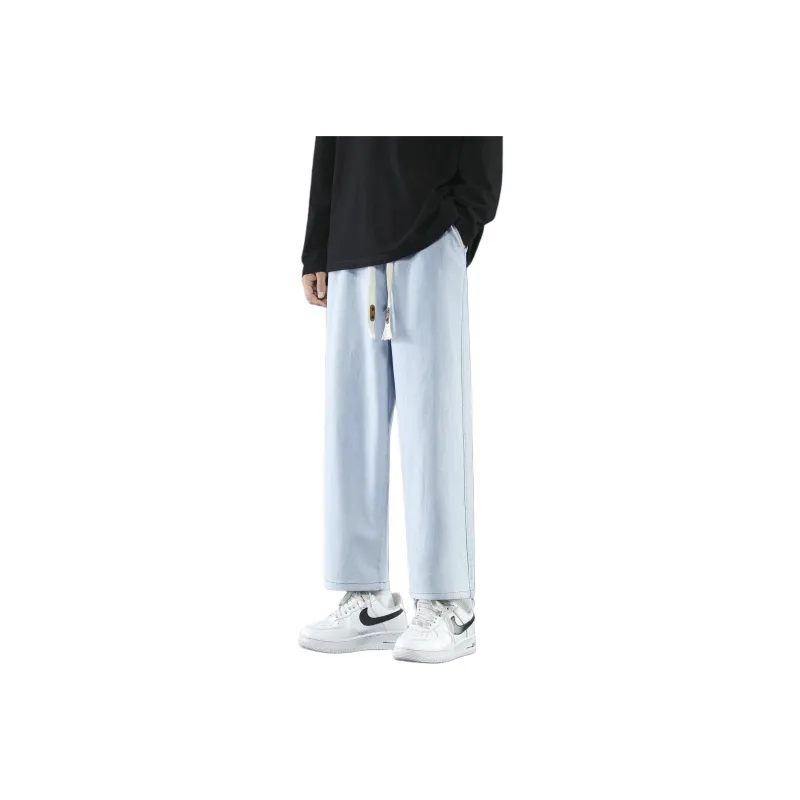 PANDA ADEVIL Japanese Vintage Preppy Style Loose Fit Straight Fit Wide Leg Ankle Length Jeans Unisex-33