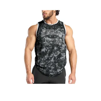 GYMSHARK Tank Tops Men's Black Camouflage
