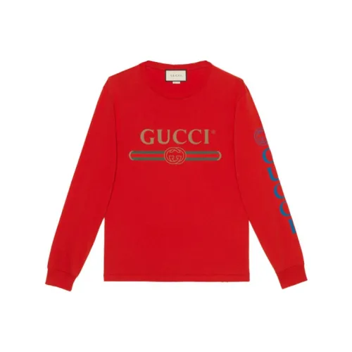 GUCCI Men Letter Print Pullover Crewneck Sweatshirt Red