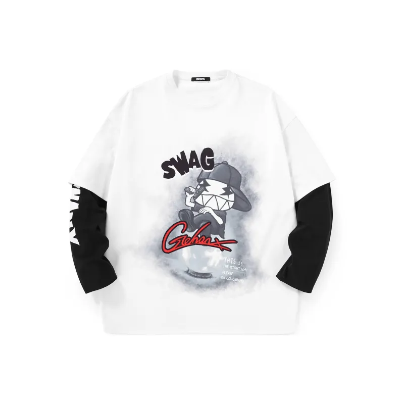 GENANX Crew Neck Loose Fit Mock Two Piece Sweatshirt Unisex-5