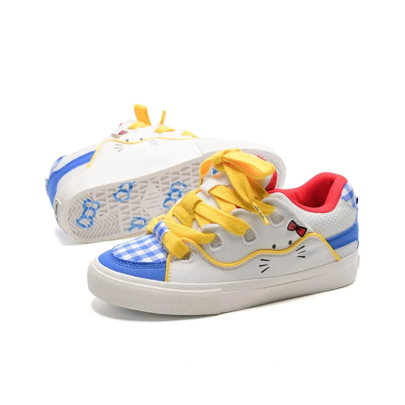 OAOQ Low-Top Skateboard Shoes Unisex White Yellow Blue-95