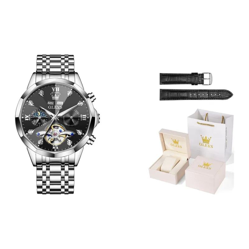 OLEVS Play The Cool Series Mechanical Movement Stainless Steel Watchband Watch Men's Watches Black Dial-34