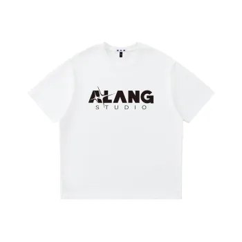 ALang Studio Versatile Casual Loose Fit Off The Shoulder 100% Cotton Pullover Crew Neck Short Sleeved T Shirts Unisex