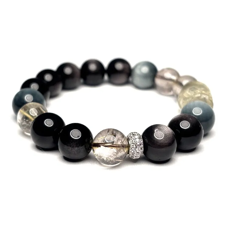 MOUNTAINS AND MANS Obsidian New Chinese Style Good Luck Beaded Bracelet Unisex-1