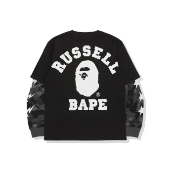 A BATHING APE X Russell Color Camo College Layered L/S Tee