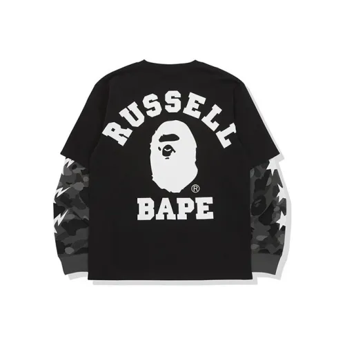 A BATHING APE X Russell Color Camo College Layered L/S Tee