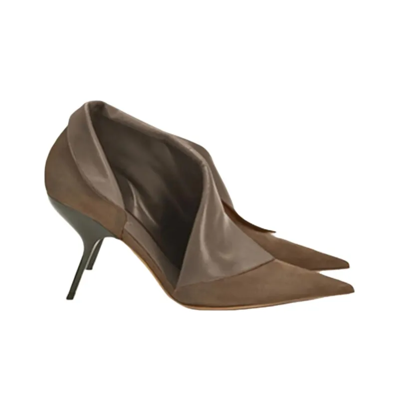 FERRAGAMO Eva Irregular Heel High Heels 8.5cm Women's Coffee-2
