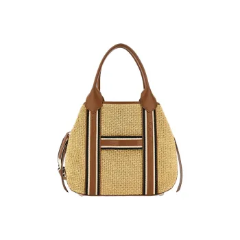 HOGAN Raffia With Leather Tote Bag, Shopping Bag, Shoulder Bag, Handbag Women's Medium Brown