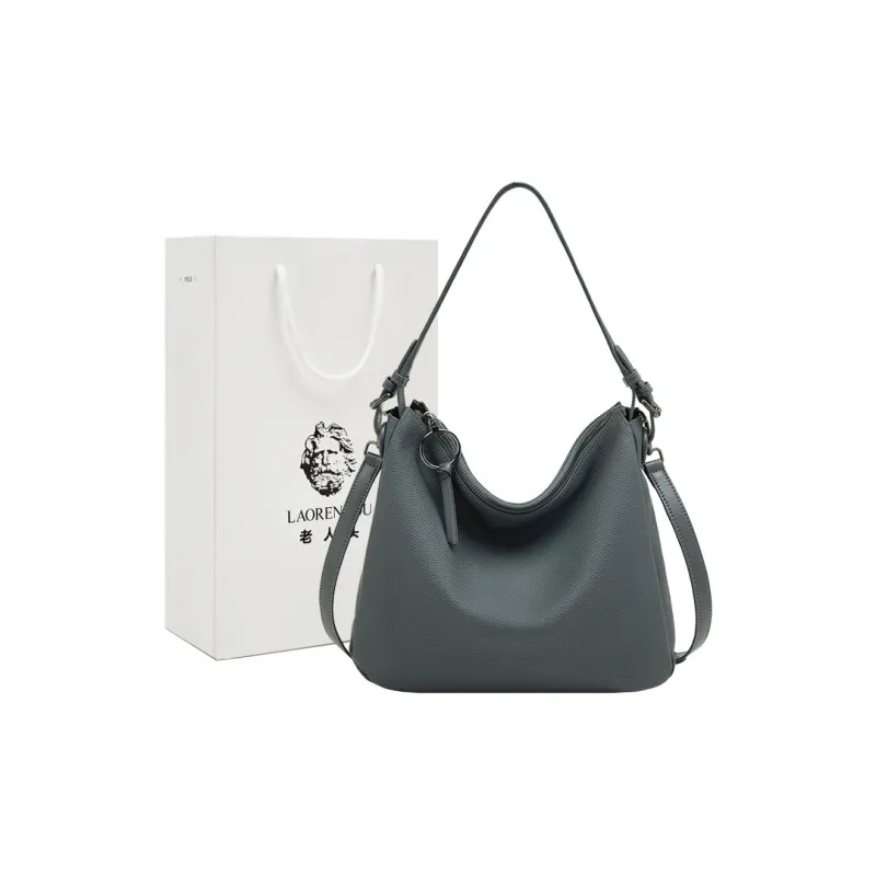 Old Man's Head Synthetic Leather Shoulder Bag Regular Women's Black/Gray Blue/Elephant Gray-0