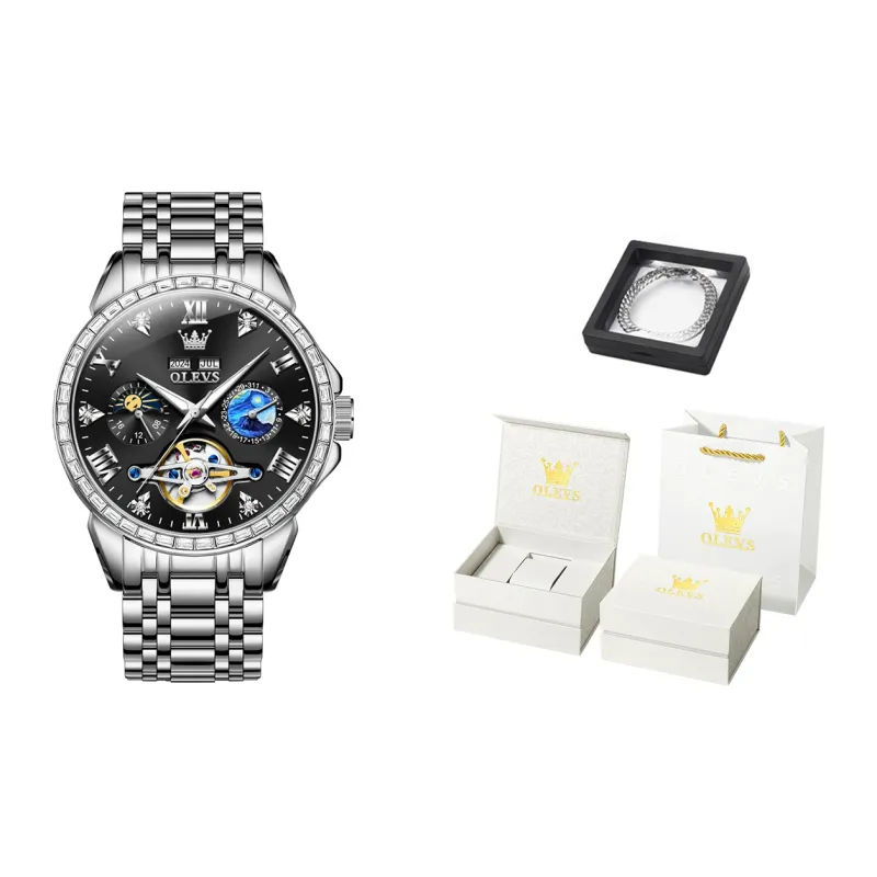 OLEVS Play The Cool Series Mechanical Movement Stainless Steel Watchband Watch Men's Watches Black Dial-16