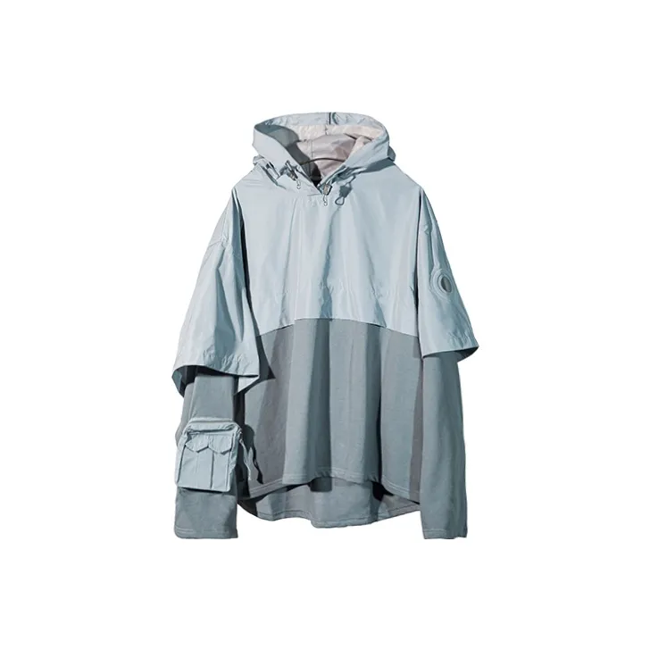 Umamiism Hooded Loose Fit Mock Two Piece Sweatshirt Unisex Gray-0