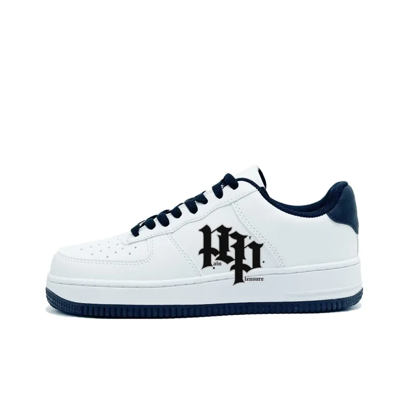 PAIN OR PLEASURE Low Top Skateboard Shoes Unisex Blue White-0