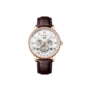 POEDAGAR Automatic Mechanical Movement Leather Watch Bands Watch Men's Watches Gold Dial
