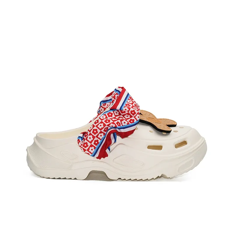 OUBT Floral Fabric Wrap, Cross Bandage Clogs Unisex Ecru-1