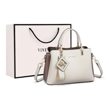 VINEY Cow Leather Handbag Shoulder Bag Crossbody Bag Large Size Women's Ecru