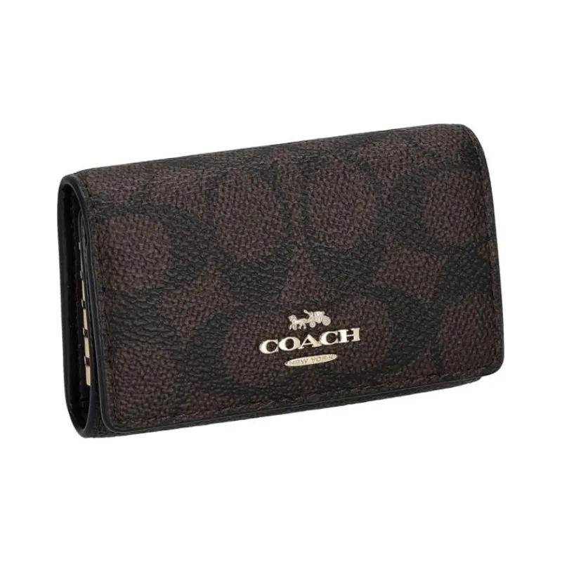 COACH Leather Key Pouch Mini Women's Black-2