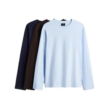 H&M T Shirts Men 3 Pack Marine Blue+Brown+Light Blue