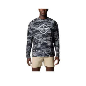 Columbia PFG Solar Stream Super Omni-Shade Omni-Wick T-Shirt Men's Black Camouflage