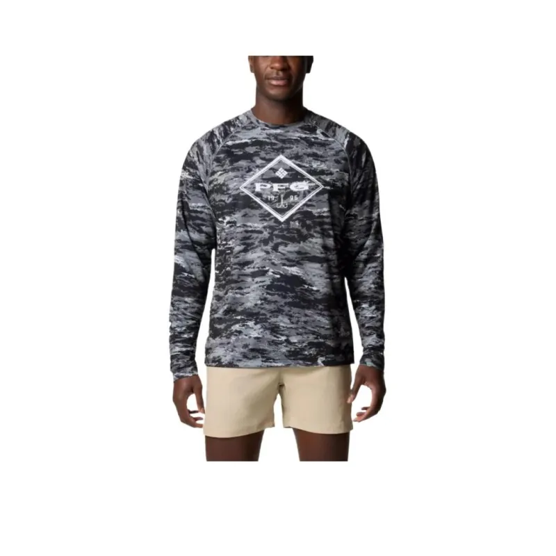 Columbia PFG Solar Stream Super Omni-Shade Omni-Wick T-Shirt Men's Black Camouflage-0