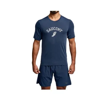 Saucony Stopwatch Graphic Short Sleeve T-Shirt Men's Marine Blue Mixed Color