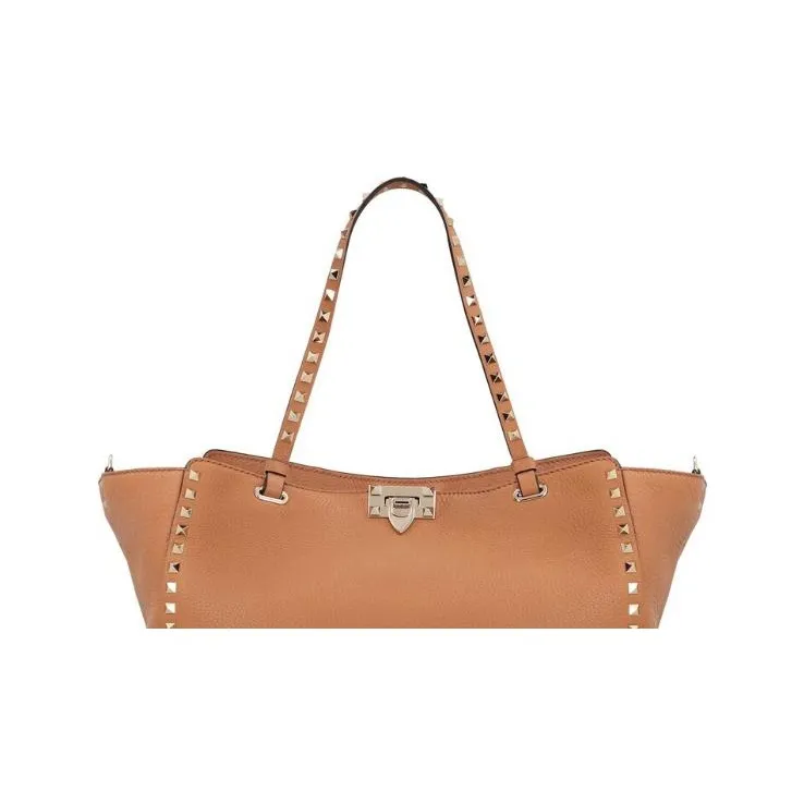 Valentino GARAVANI ROCKSTUD Calfskin One Shoulder Handbag Medium Size Women's Orange-4