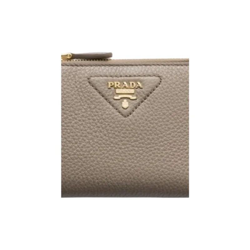 PRADA Vitello Dino Leather Wallet Mini Men's Gray-4