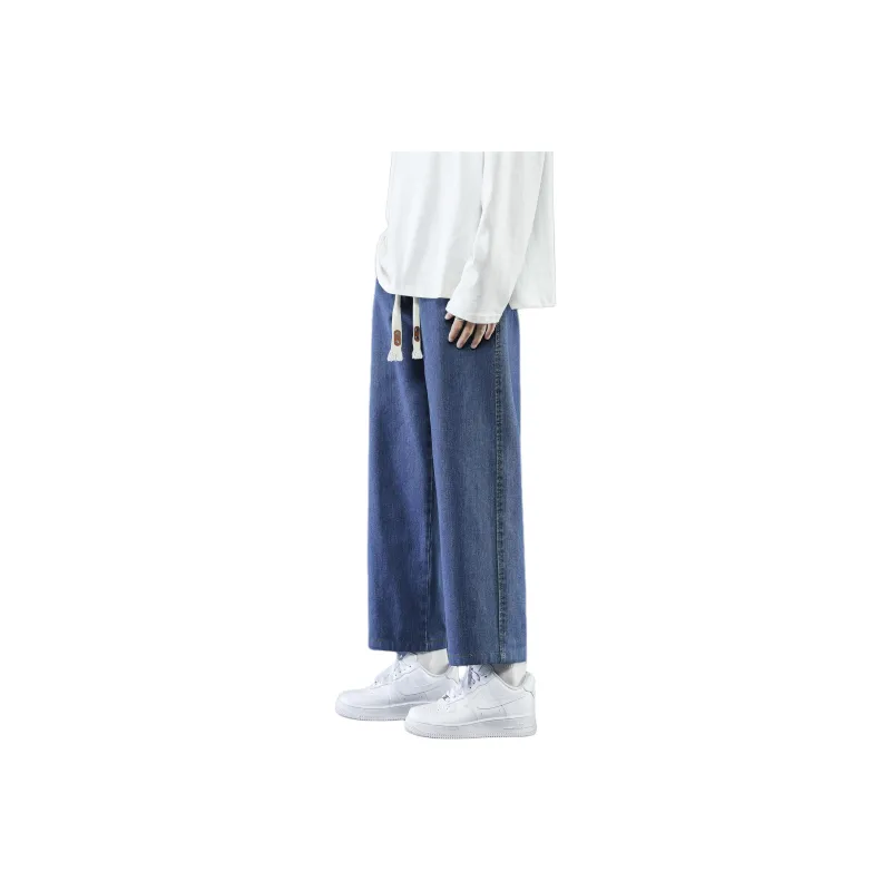 PANDA ADEVIL Japanese Vintage Preppy Style Loose Fit Straight Fit Wide Leg Ankle Length Jeans Unisex-5
