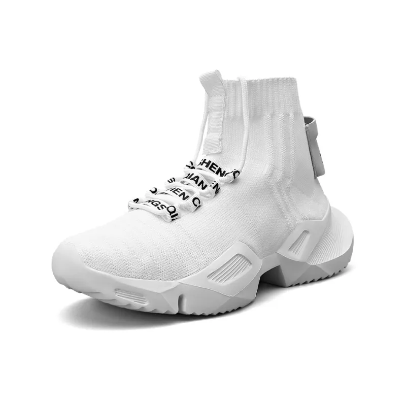 BIANSULONG Cushioned Slip Resistant Abrasion Resistant High Top Chunky Sneakers Men's White-1