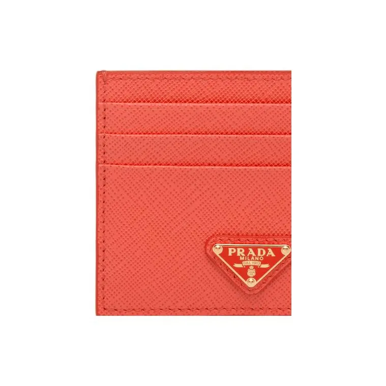 PRADA Leather Card Holder Women's Orange-3